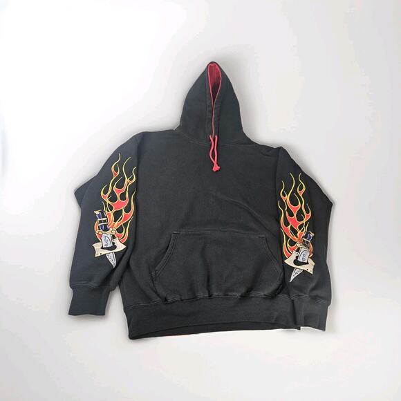 Vintage Y2K Sapphire Lounge Faded Embroidered Flame Sleeves Large Jnco Style - Picture 1 of 9